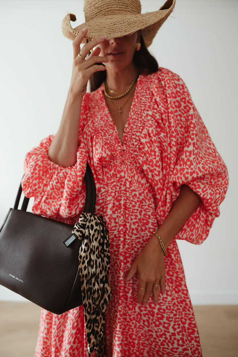 La Bohème Girls Essie V Neck Maxi Dress Coral Oat Leopard