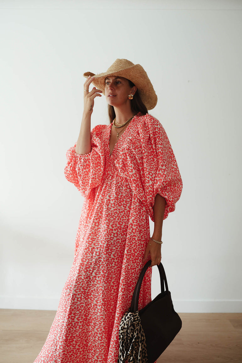 La Bohème Girls Essie V Neck Maxi Dress Coral Oat Leopard