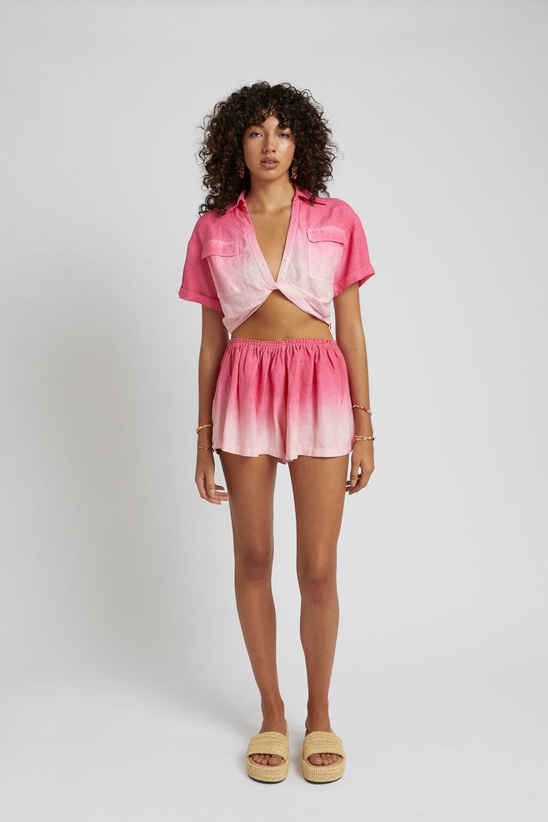 Summi Summi Cropped Linen Twist Shirt Pink Fade
