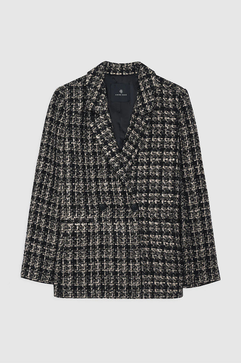 Anine Bing Madeleine Blazer Tan And Black Tweed