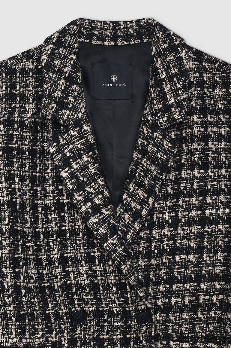 Anine Bing Madeleine Blazer Tan And Black Tweed