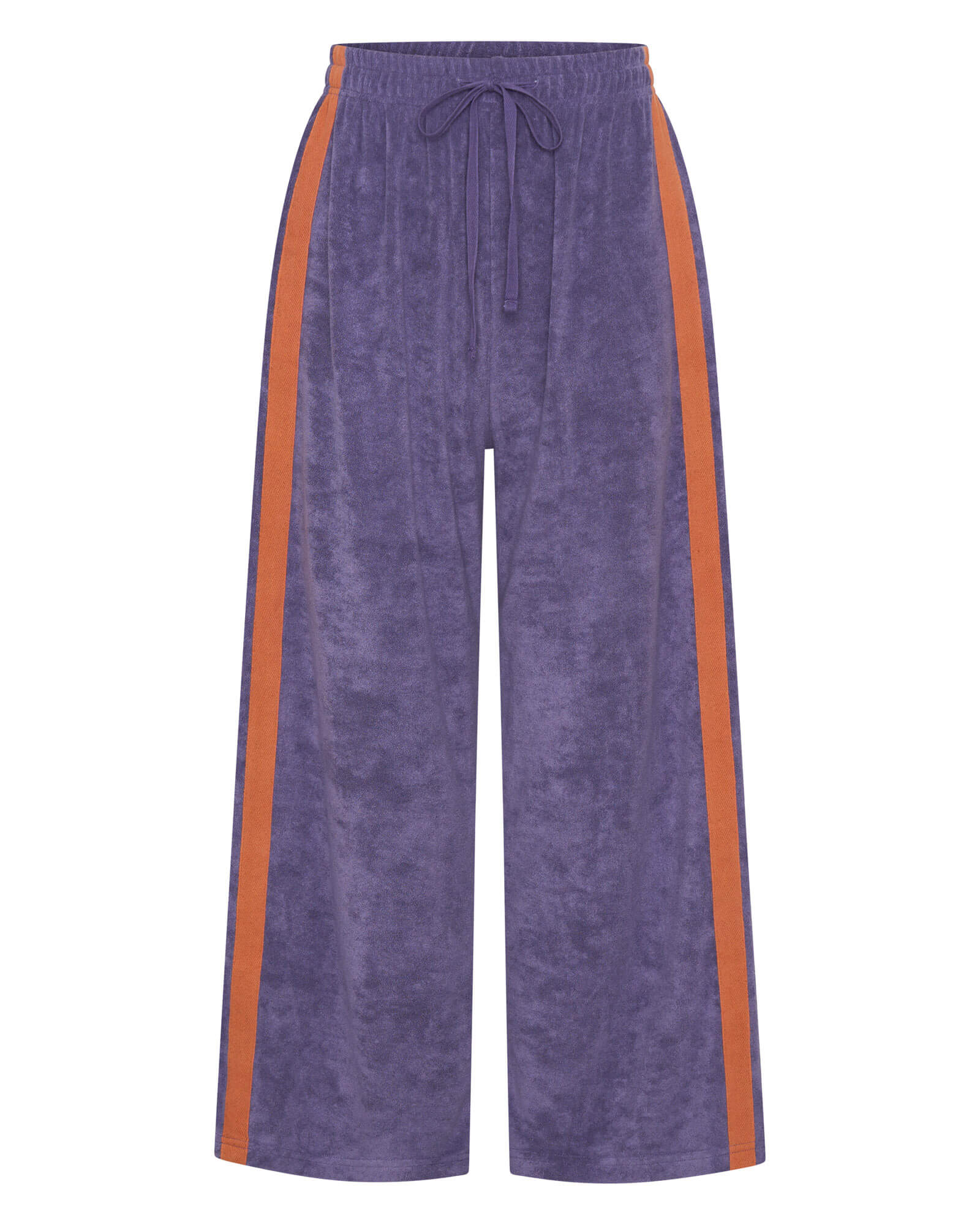 Purple pants with orange stripes on a white background