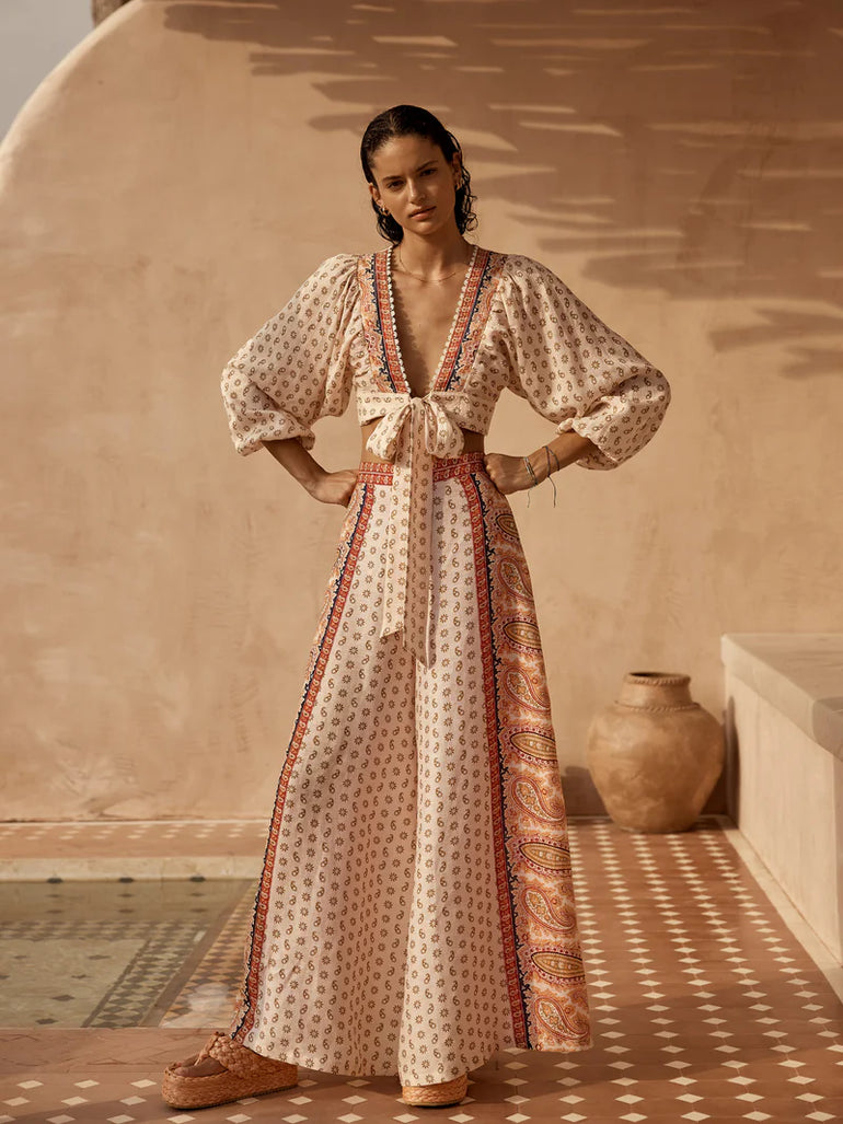 Boteh Cravat Palazzo Pant Travertine