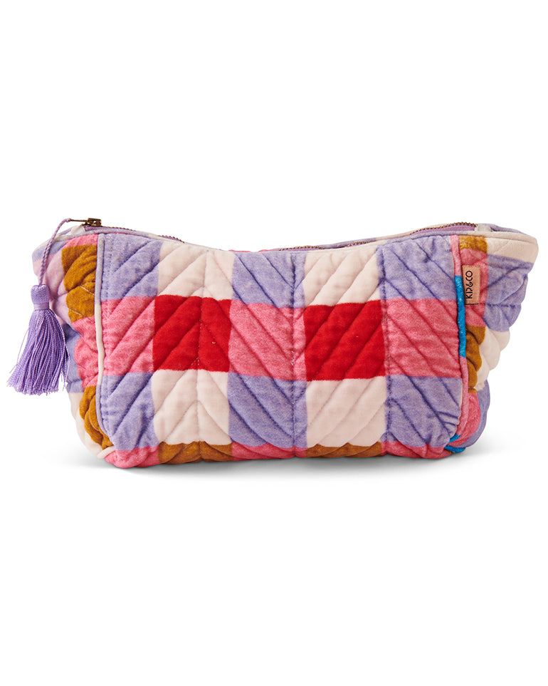 Kip&Co Summer Check Velvet Toiletry Bag