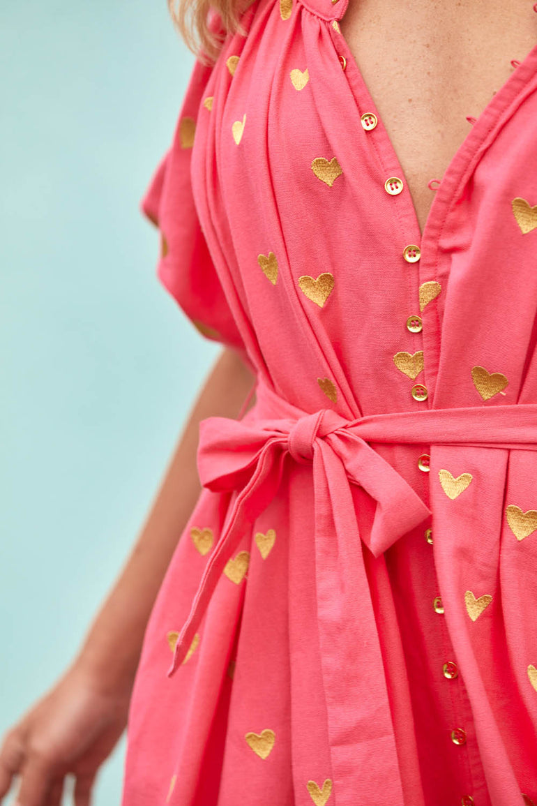 La Bohème Girls Camila Embroidered Maxi Dress S/S Watermelon Hearts