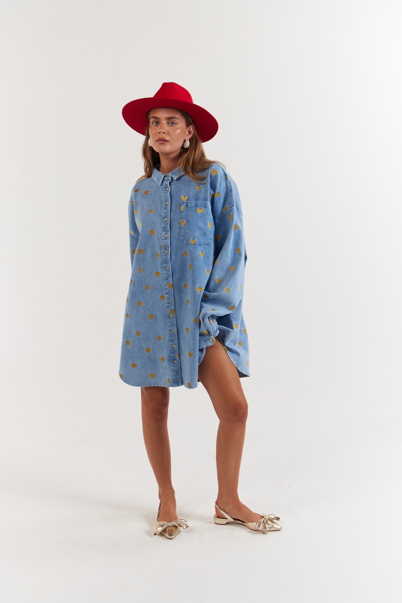 La Bohème Girls Clyde Shirt Denim Hearts