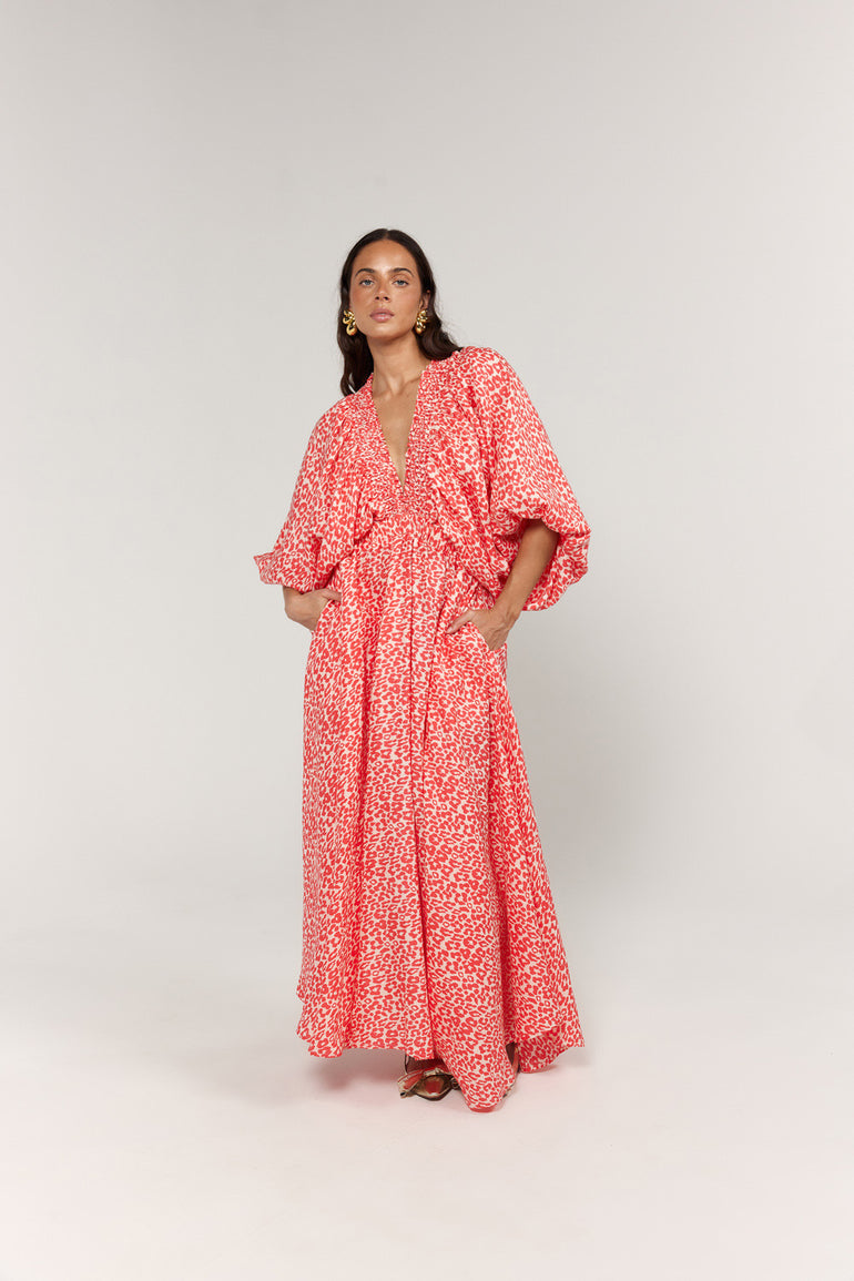 La Bohème Girls Essie V Neck Maxi Dress Coral Oat Leopard