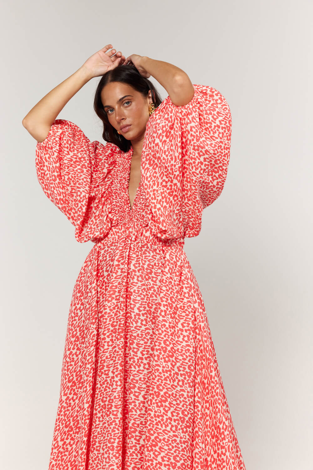 La Bohème Girls Essie V Neck Maxi Dress Coral Oat Leopard