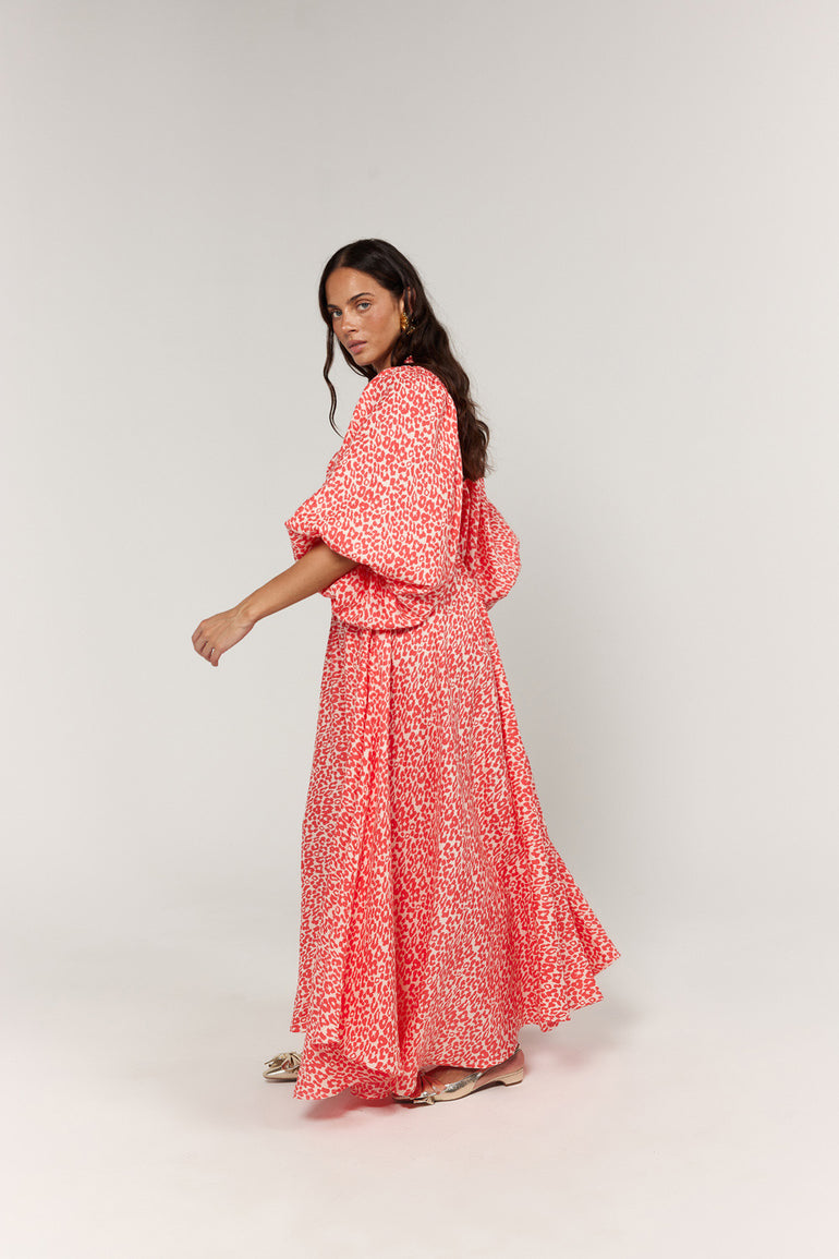 La Bohème Girls Essie V Neck Maxi Dress Coral Oat Leopard