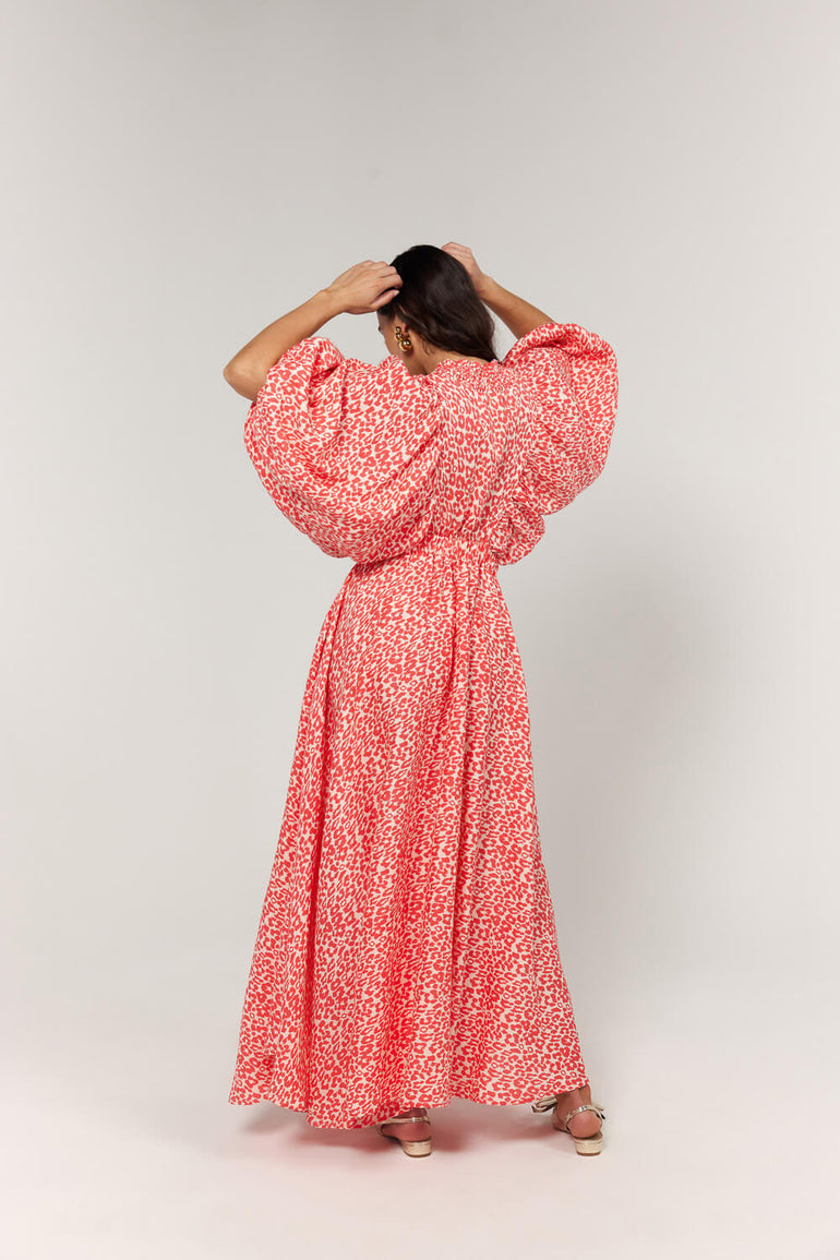La Bohème Girls Essie V Neck Maxi Dress Coral Oat Leopard