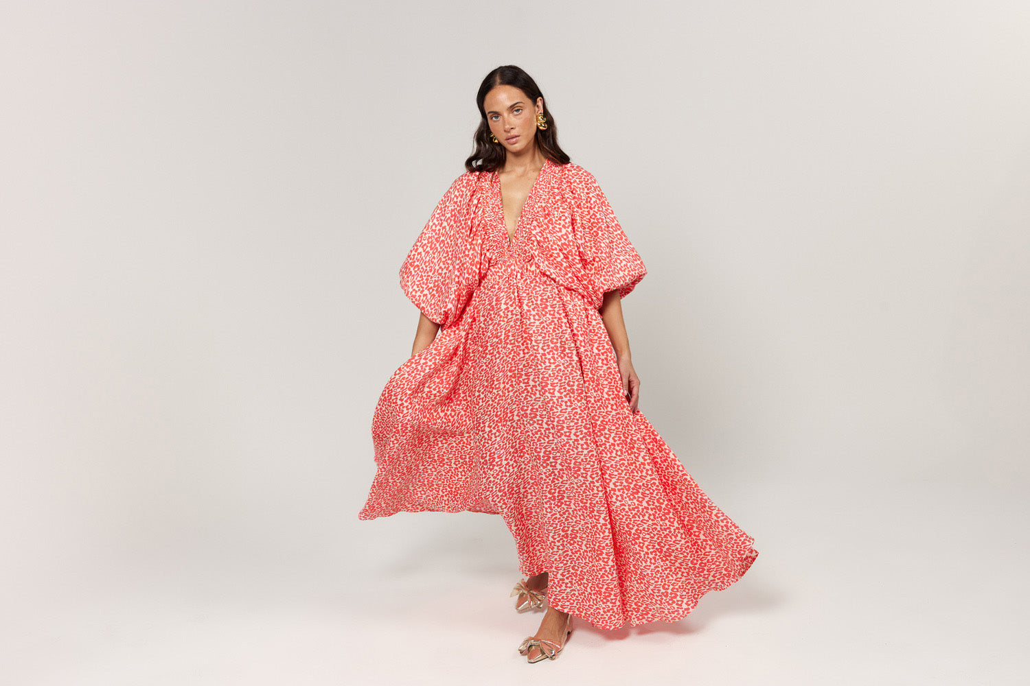 La Bohème Girls Essie V Neck Maxi Dress Coral Oat Leopard
