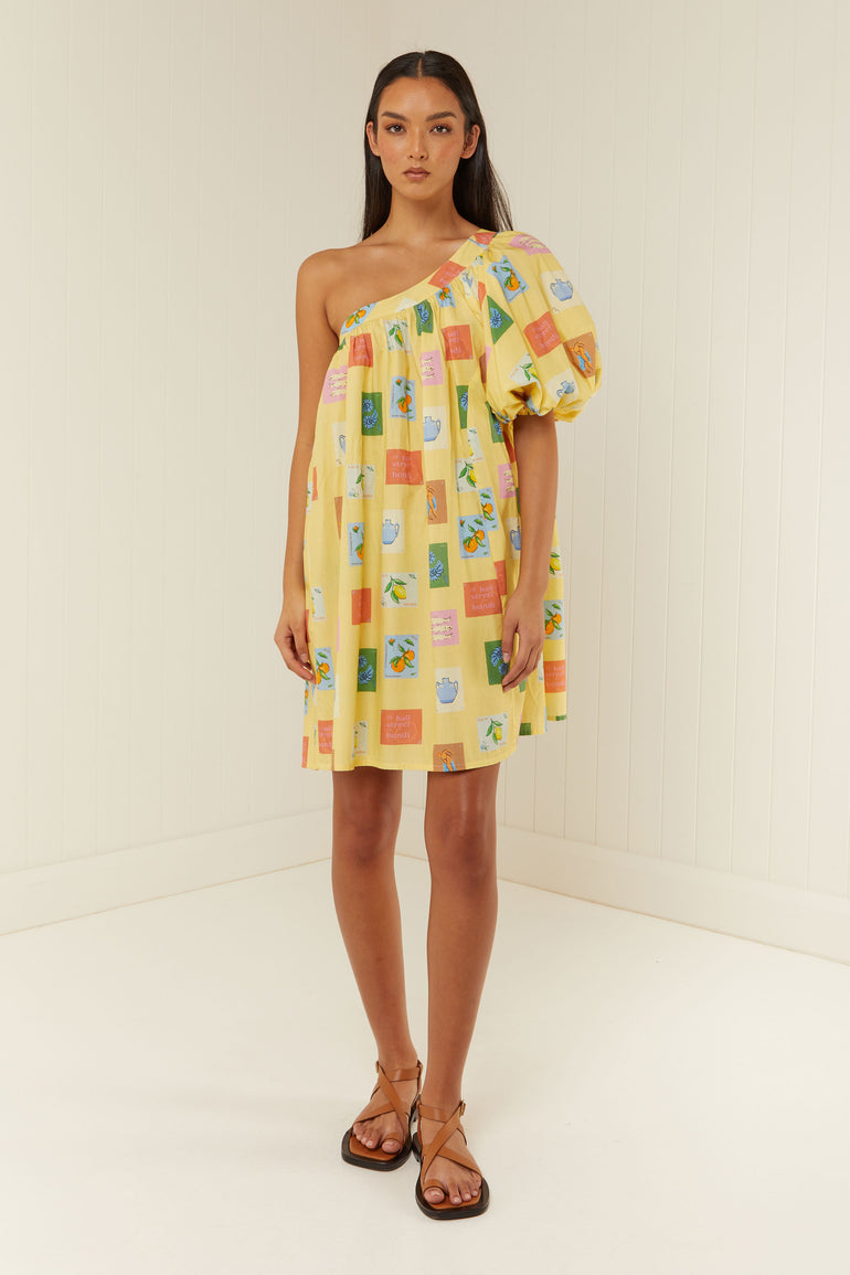 Palm Noosa Lotus Mini Dress Yellow Emblem