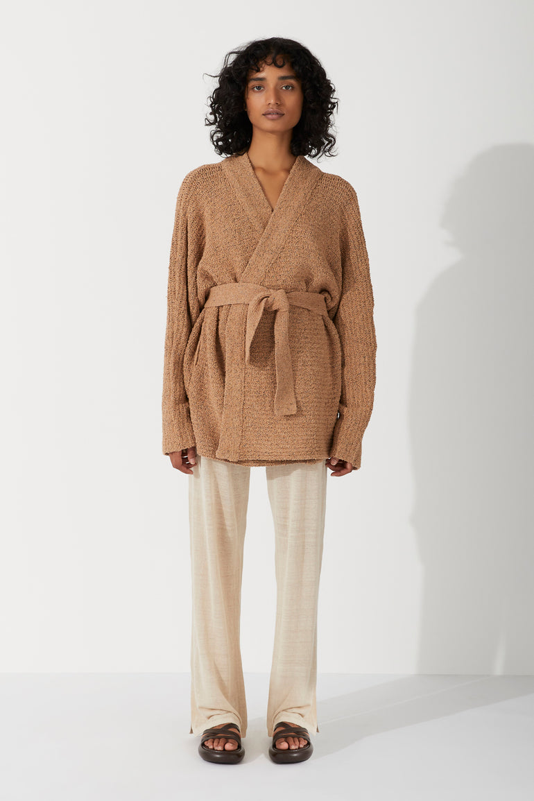 Zulu & Zephyr Almond Cotton Blend Knit Cardigan