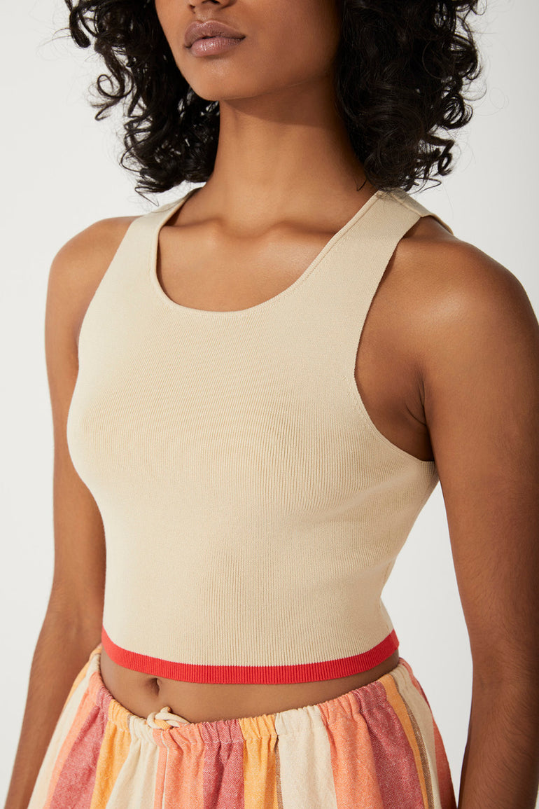 Zulu & Zephyr Sand Contrast Organic Cotton Blend Knit Top