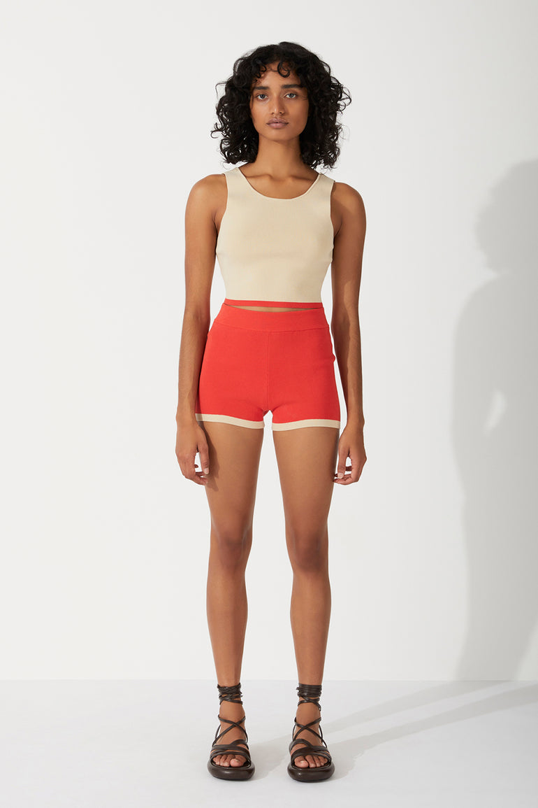 Zulu & Zephyr Sand Contrast Organic Cotton Blend Knit Top