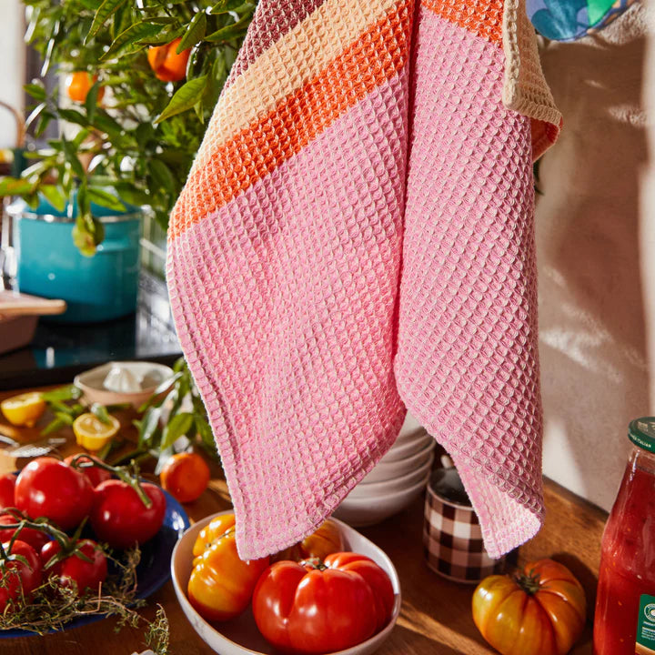 Sage X Clare Delano Stripe Tea Towel Dahlia
