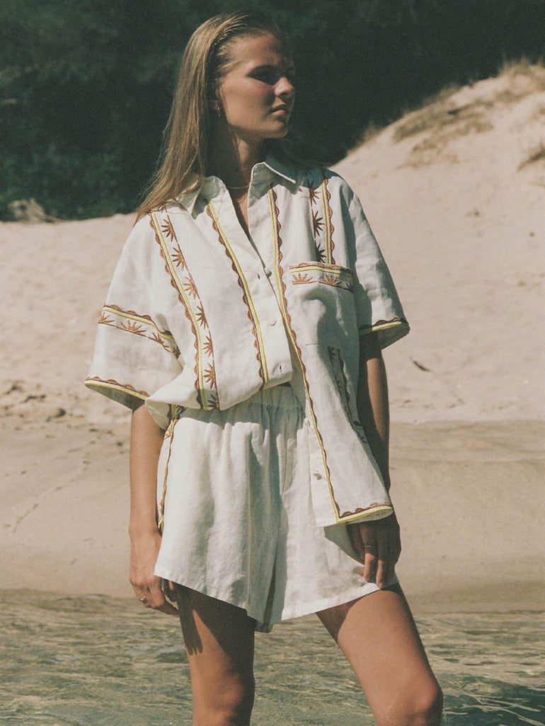 Soleil Soleil Abbey Shorts Helios Embroidery