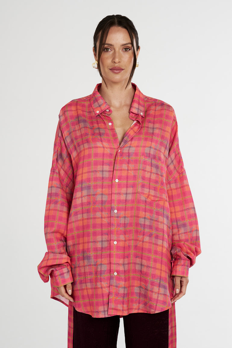 Summi Summi Neon Plaid LS Oversized Shirt