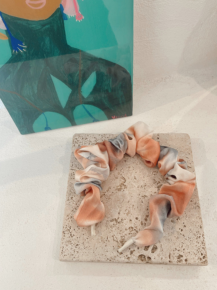 La Bohème Girls Tie Dye Scrunch Headband Dusty Pink and Blue