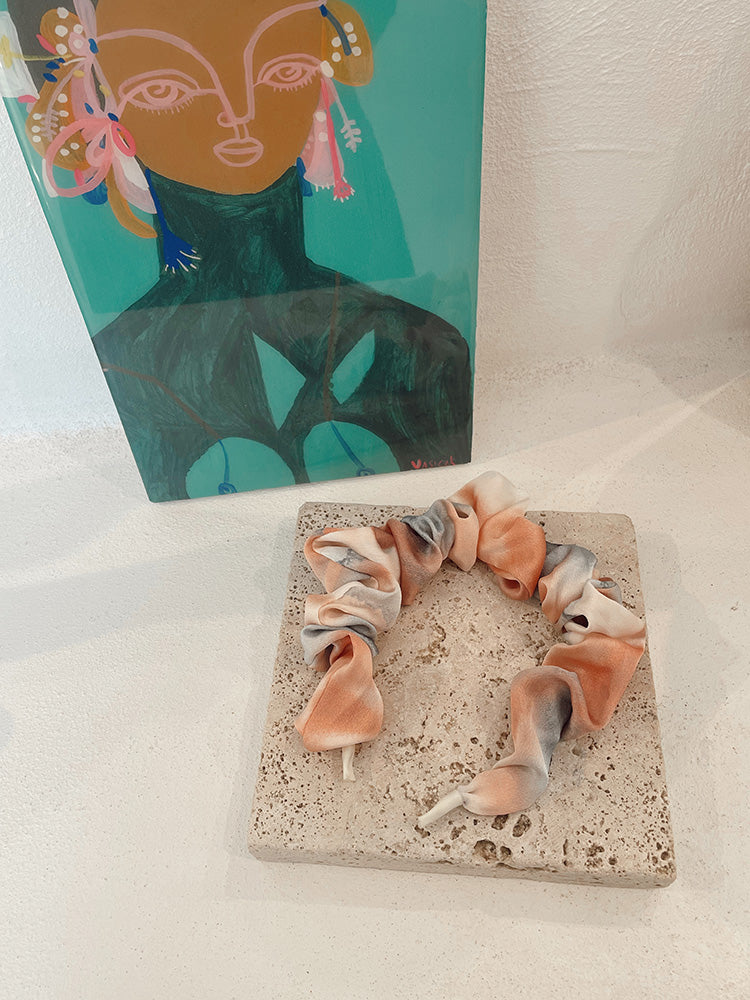 La Bohème Girls Tie Dye Scrunch Headband Dusty Pink and Blue