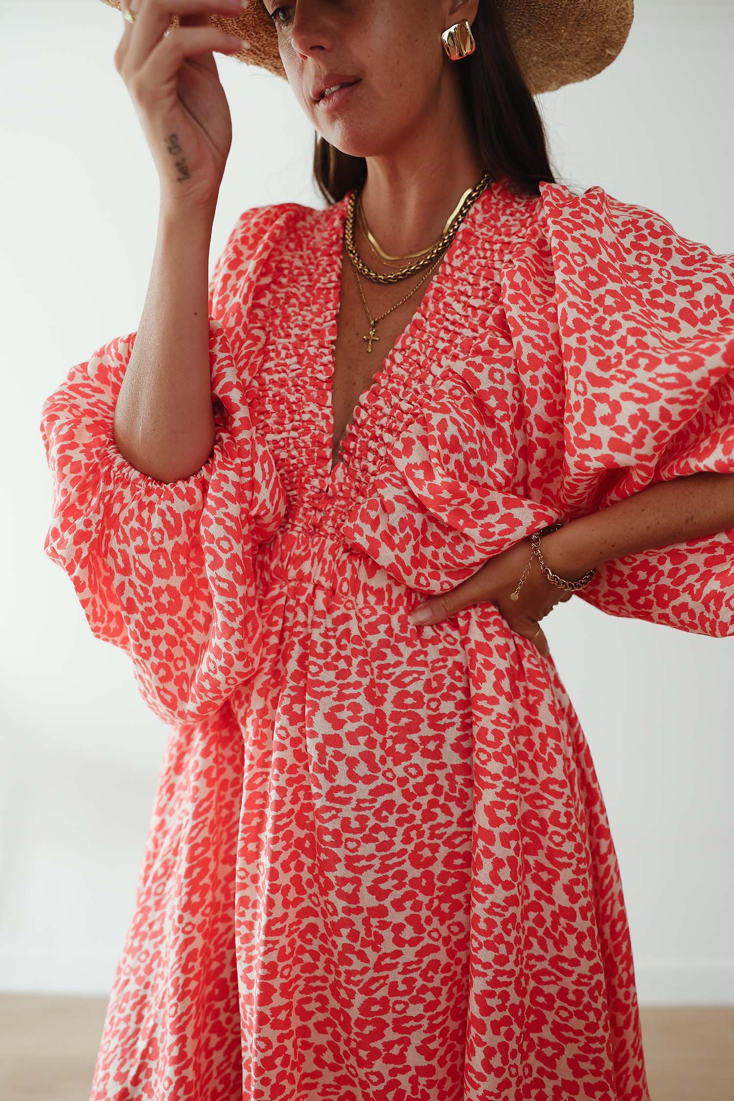 La Bohème Girls Essie V Neck Maxi Dress Coral Oat Leopard