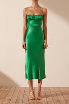 Shona Joy Lana Corded Ruched Midi Dress Tree Green