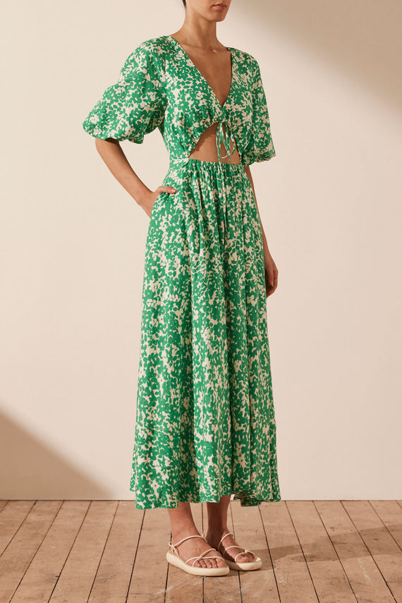 Shona Joy Arosa Linen Short Sleeve Cut Out Midi Dress