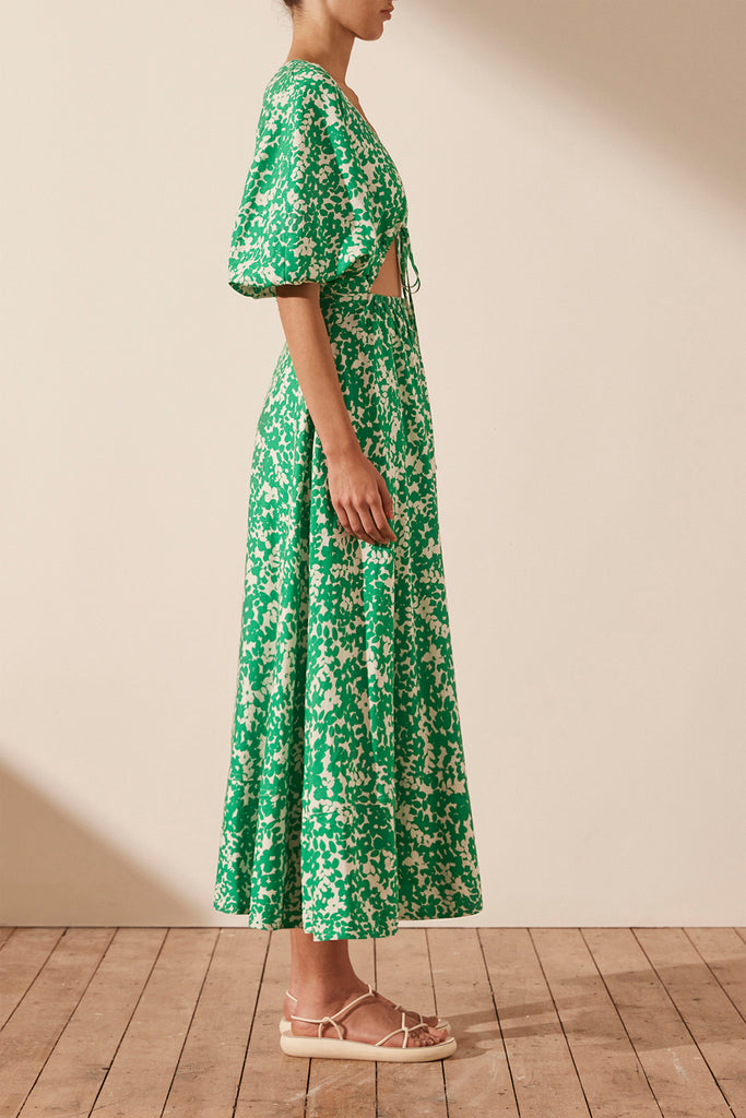 Shona Joy Arosa Linen Short Sleeve Cut Out Midi Dress
