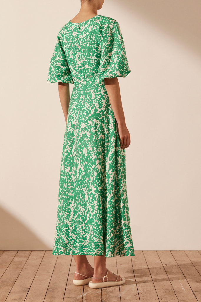 Shona Joy Arosa Linen Short Sleeve Cut Out Midi Dress