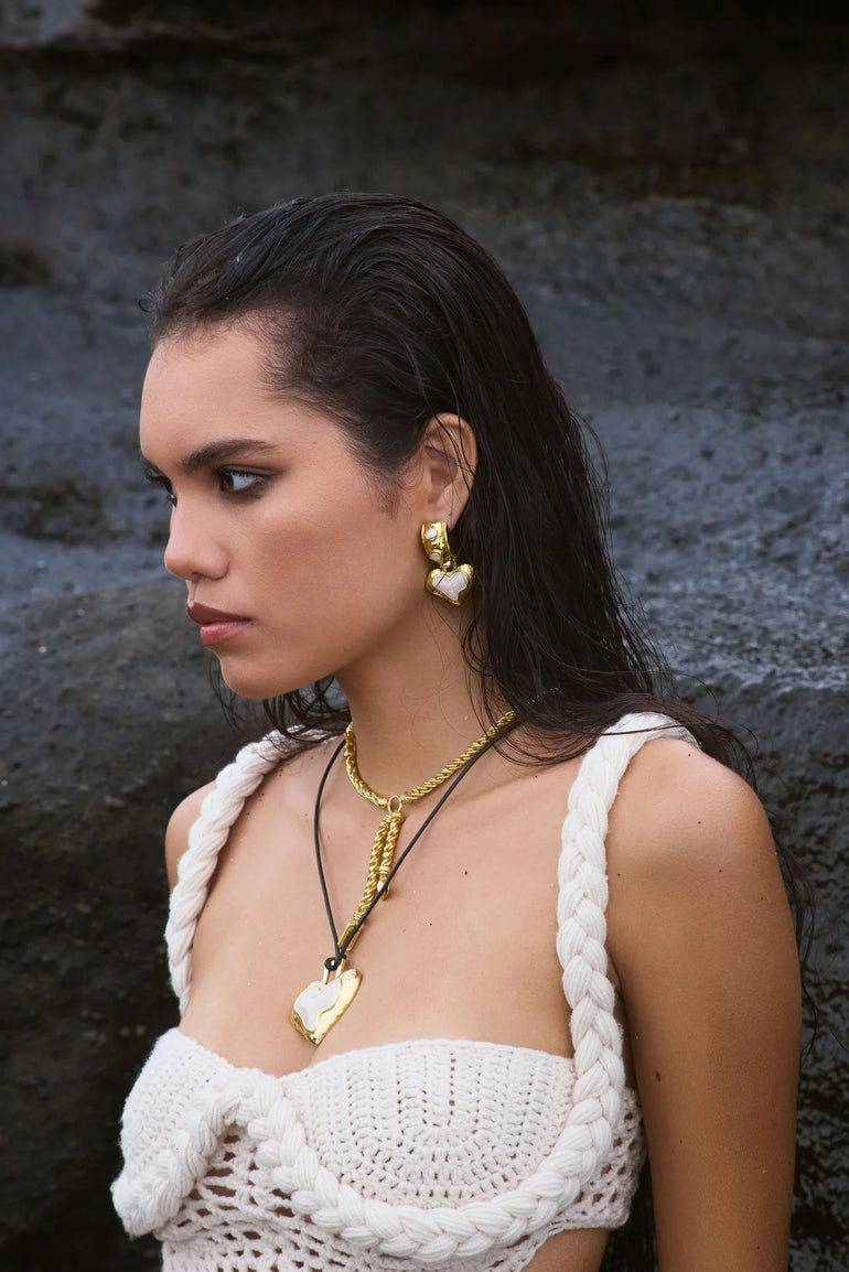 Mountain & Moon Elena Earrings Gold Pearl