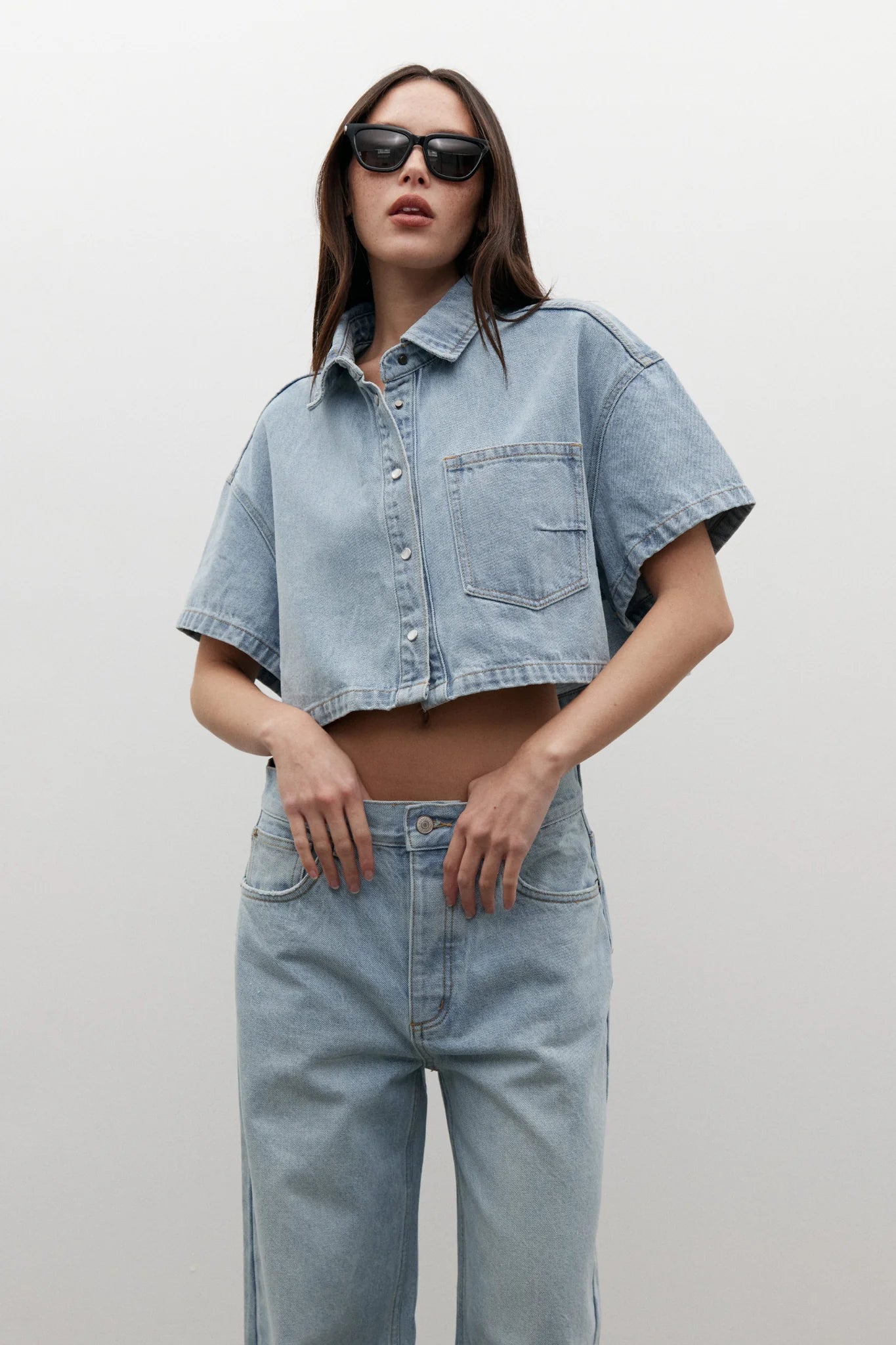 Bayse Zara Cropped Denim Shirt Oakland Blue