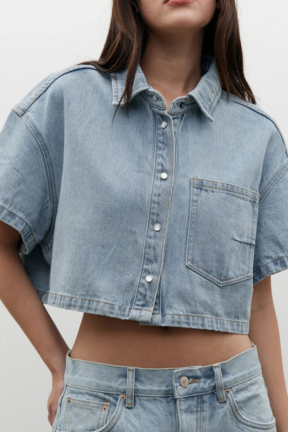 Bayse Zara Cropped Denim Shirt Oakland Blue