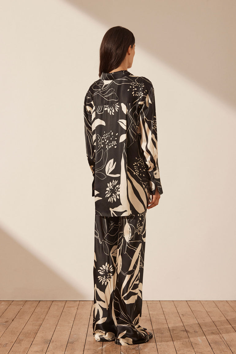 Shona Joy Capri Silk Tuxedo Shirt Black Cream