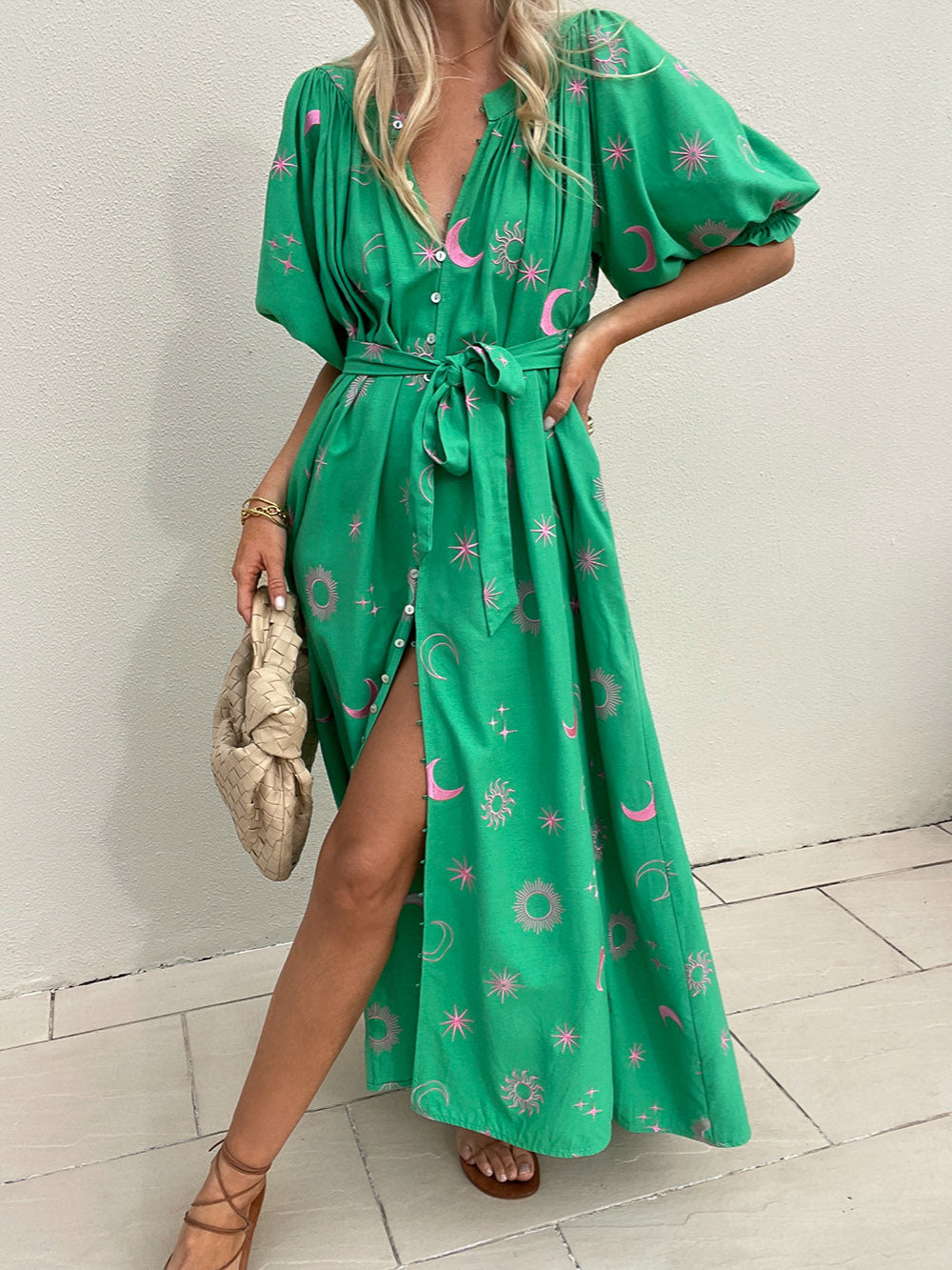La Bohème Girls Camila Embroidered Maxi Dress S/S Kelly Green