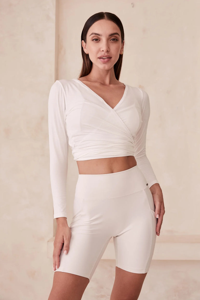 108 Sportif Valerie Tencel Modal Wrap Top Off White