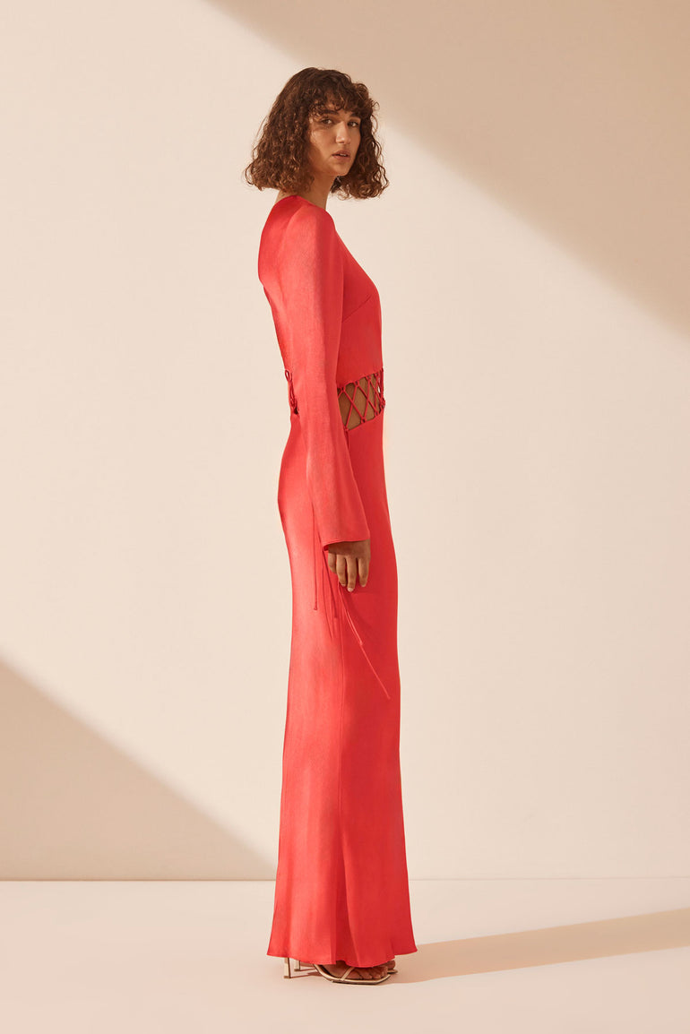 Shona Joy Lydie Asymmetrical Maxi Dress Poppy Red