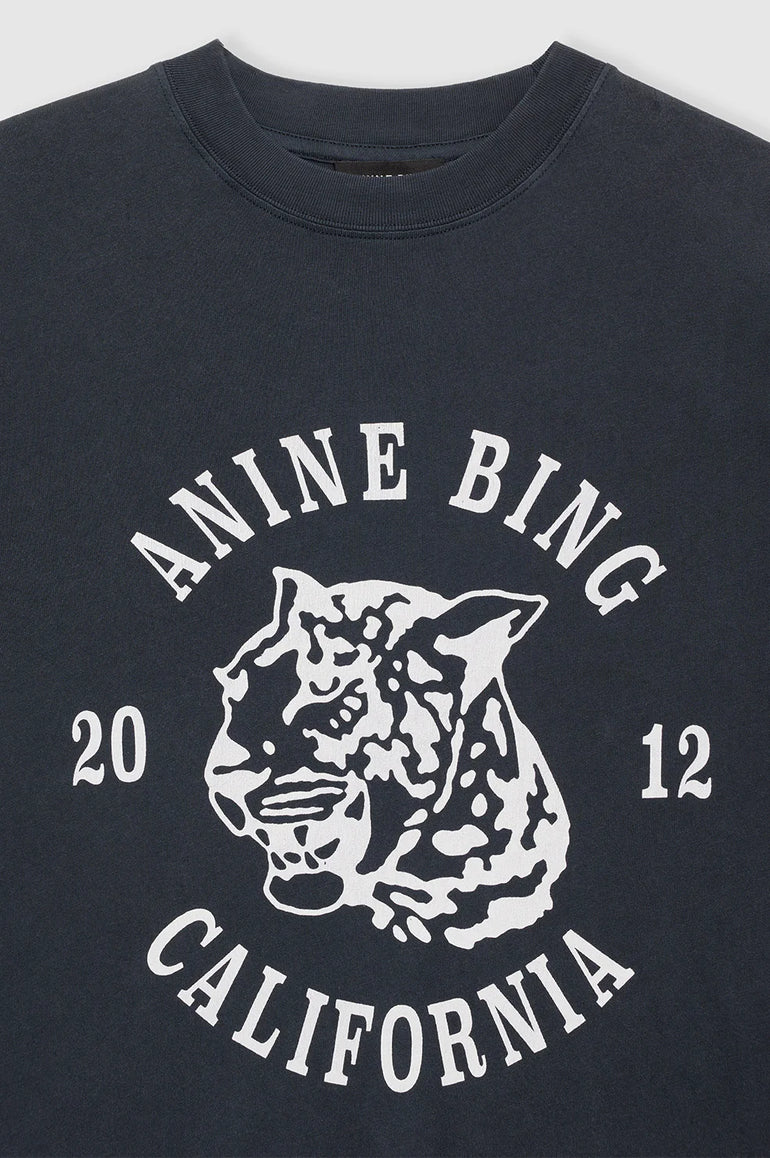 Anine Bing Avi Tee Collegiate Leopard Washed Charcoal