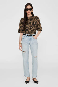 Anine Bing Avi Tee Black And Brown Leopard
