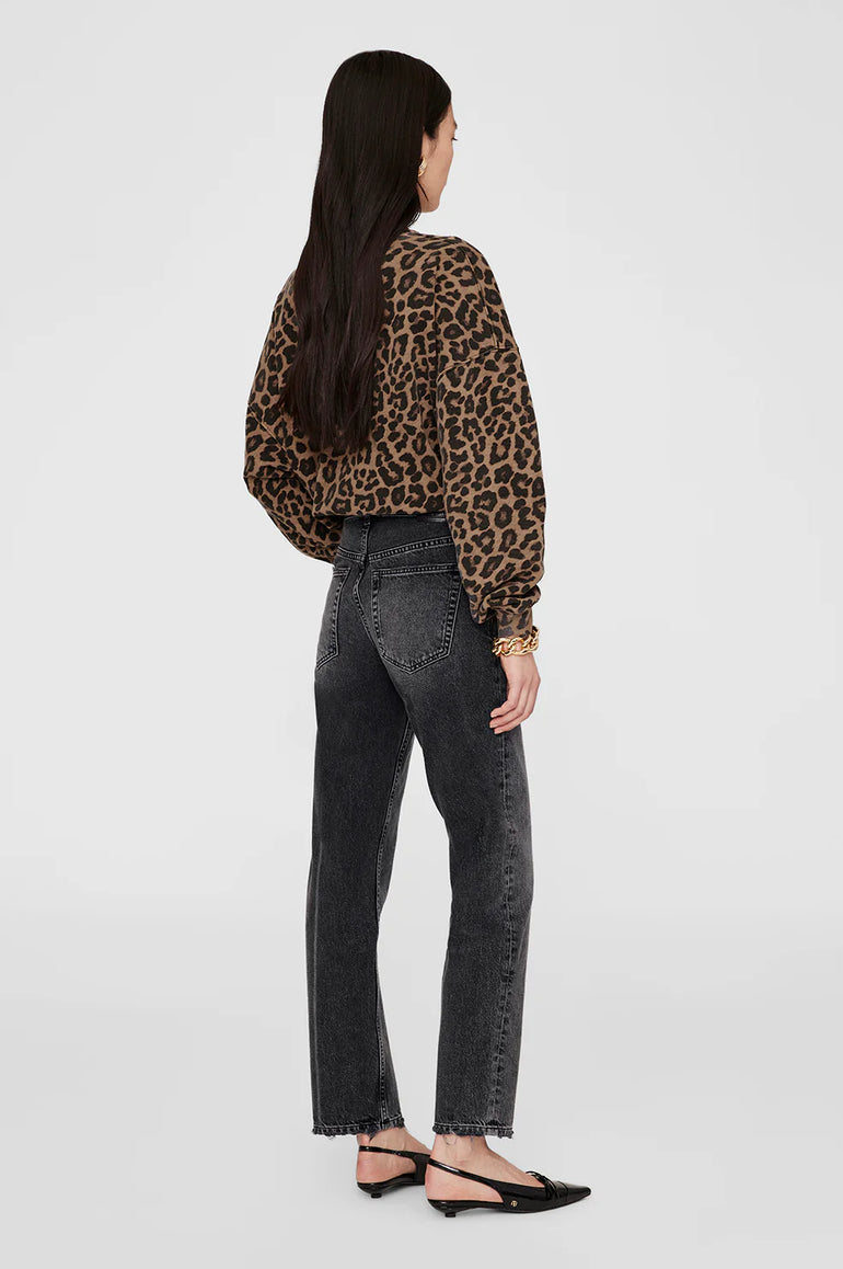 Anine Bing Miles Sweatshirt Black And Brown Leopard