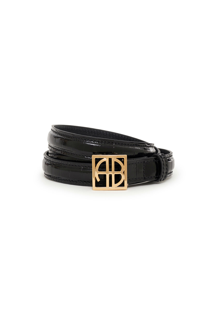 Anine Bing Monogram Belt Black Embossed