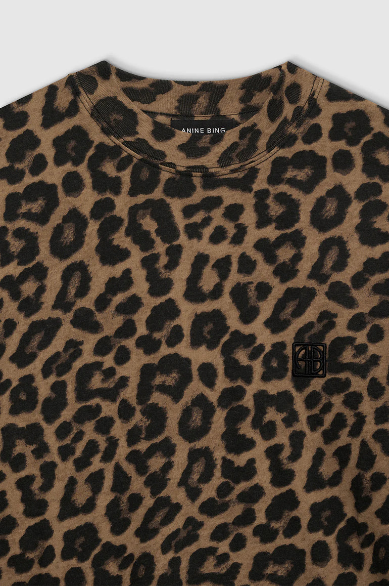 Anine Bing Avi Tee Black And Brown Leopard