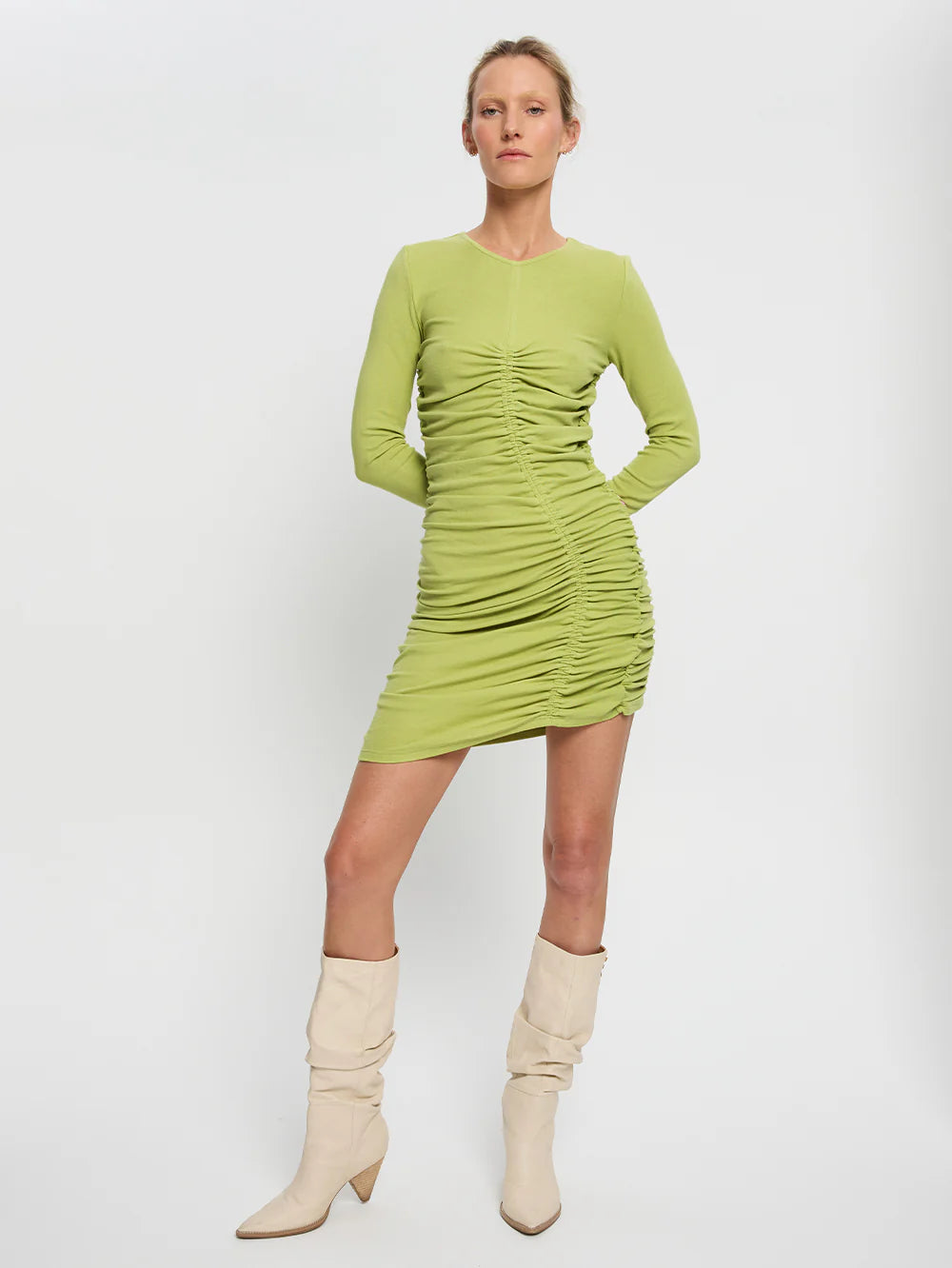 Kivari Amal Gathered Mini Dress Lime