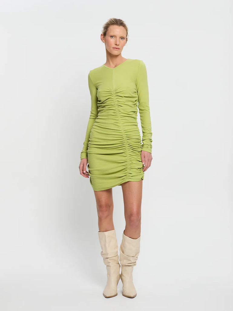 Kivari Amal Gathered Mini Dress Lime