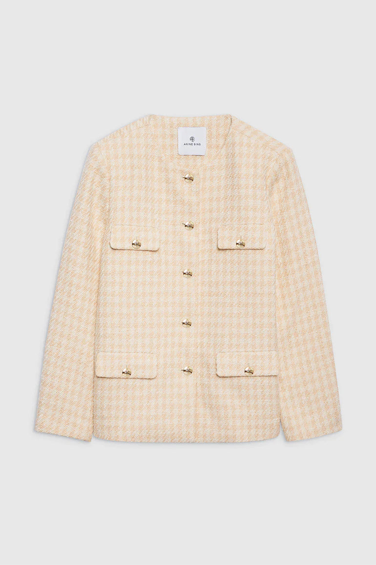 Anine Bing Janet Jacket Cream and Peach Houndstooth