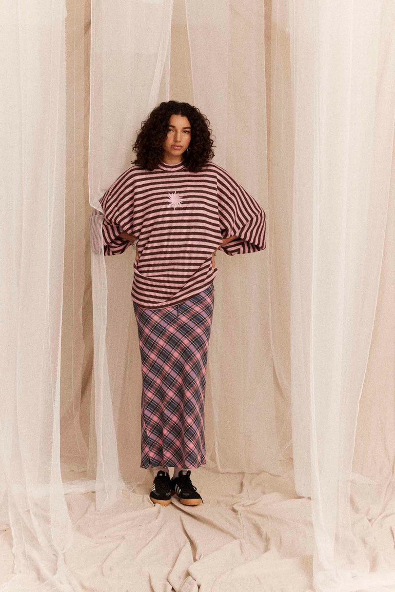 Kinga Csilla Etoffe Check Column Skirt