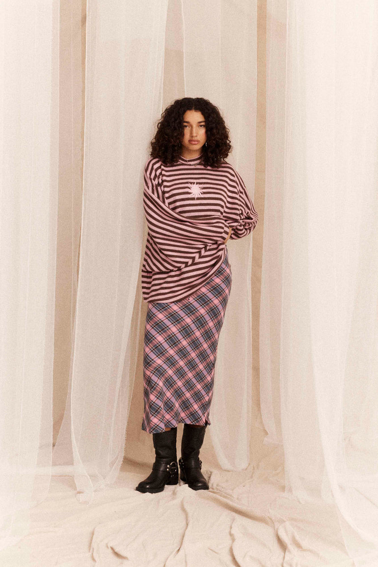 Kinga Csilla Etoffe Check Column Skirt