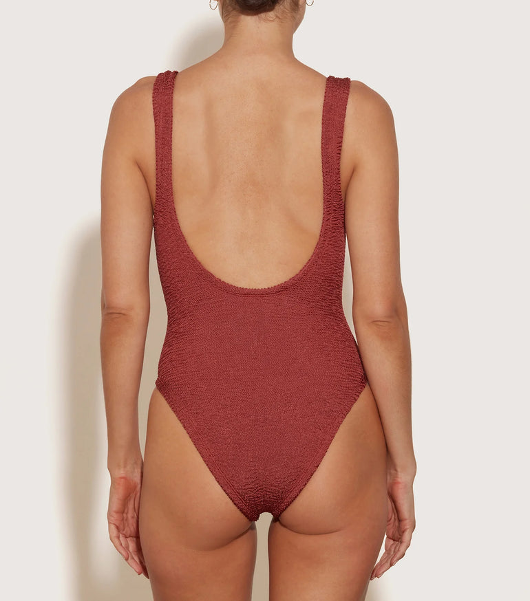 Hunza G Domino Swim Crinkle Metallic Rosewood