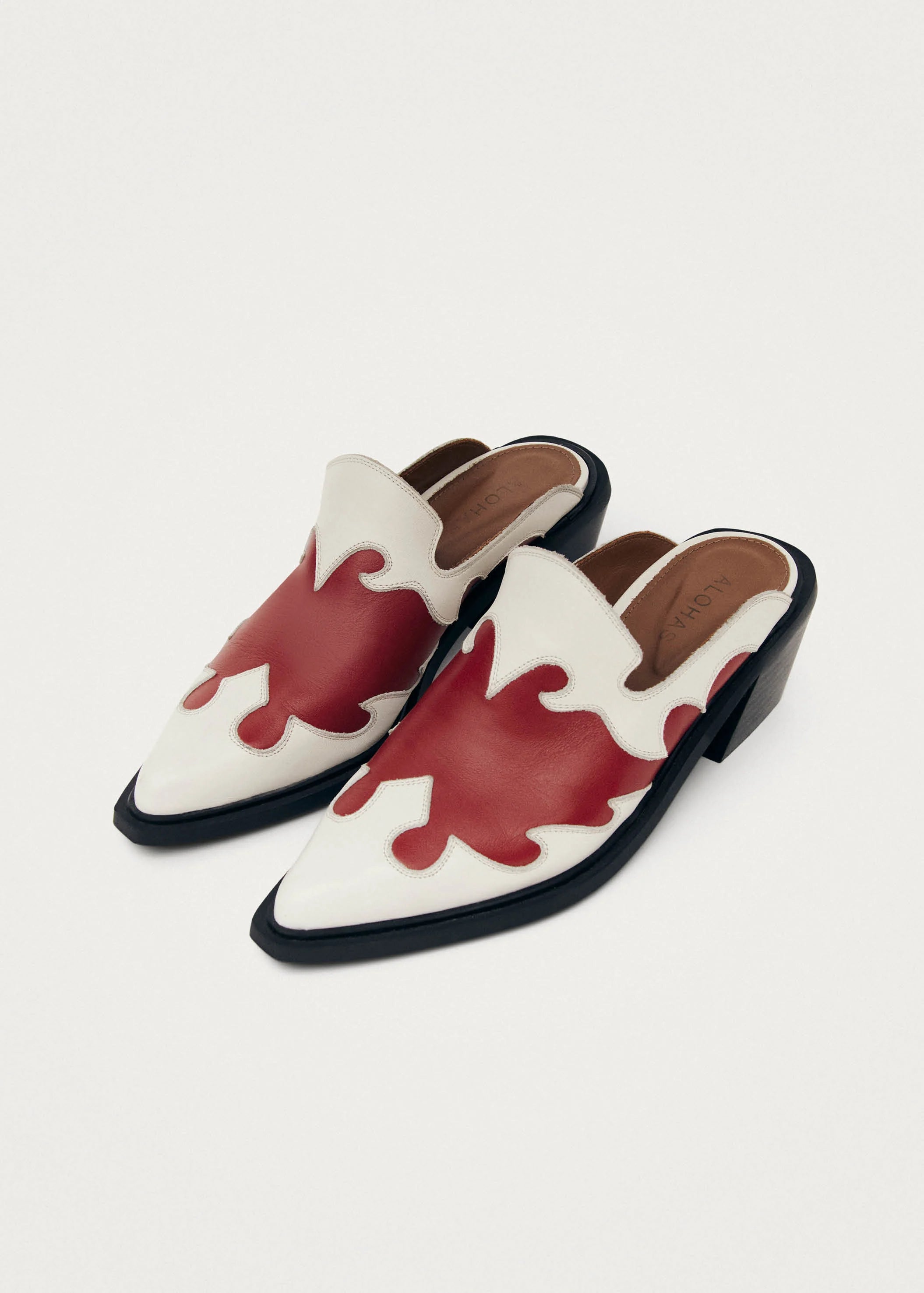 Alohas Weston Bicolor Red Cream Leather Mules