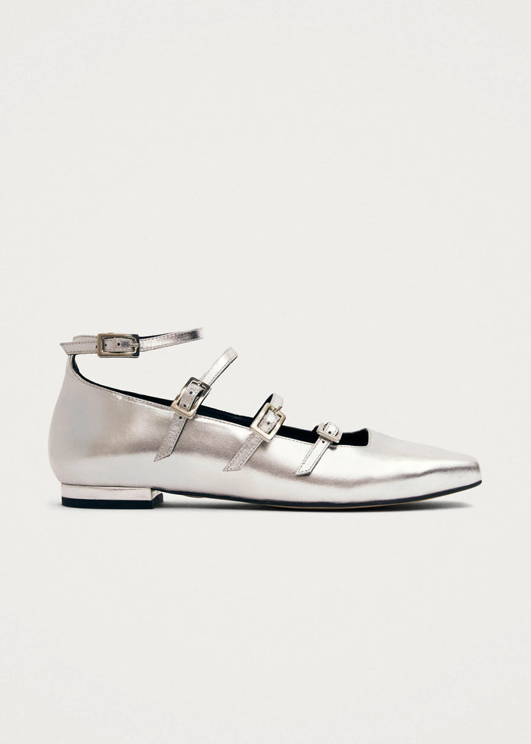 Alohas Luke Shimmer Silver Leather Ballet Flats