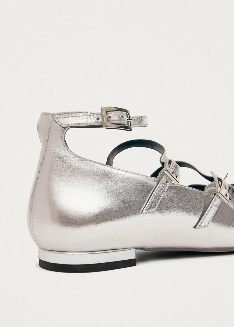 Alohas Luke Shimmer Silver Leather Ballet Flats